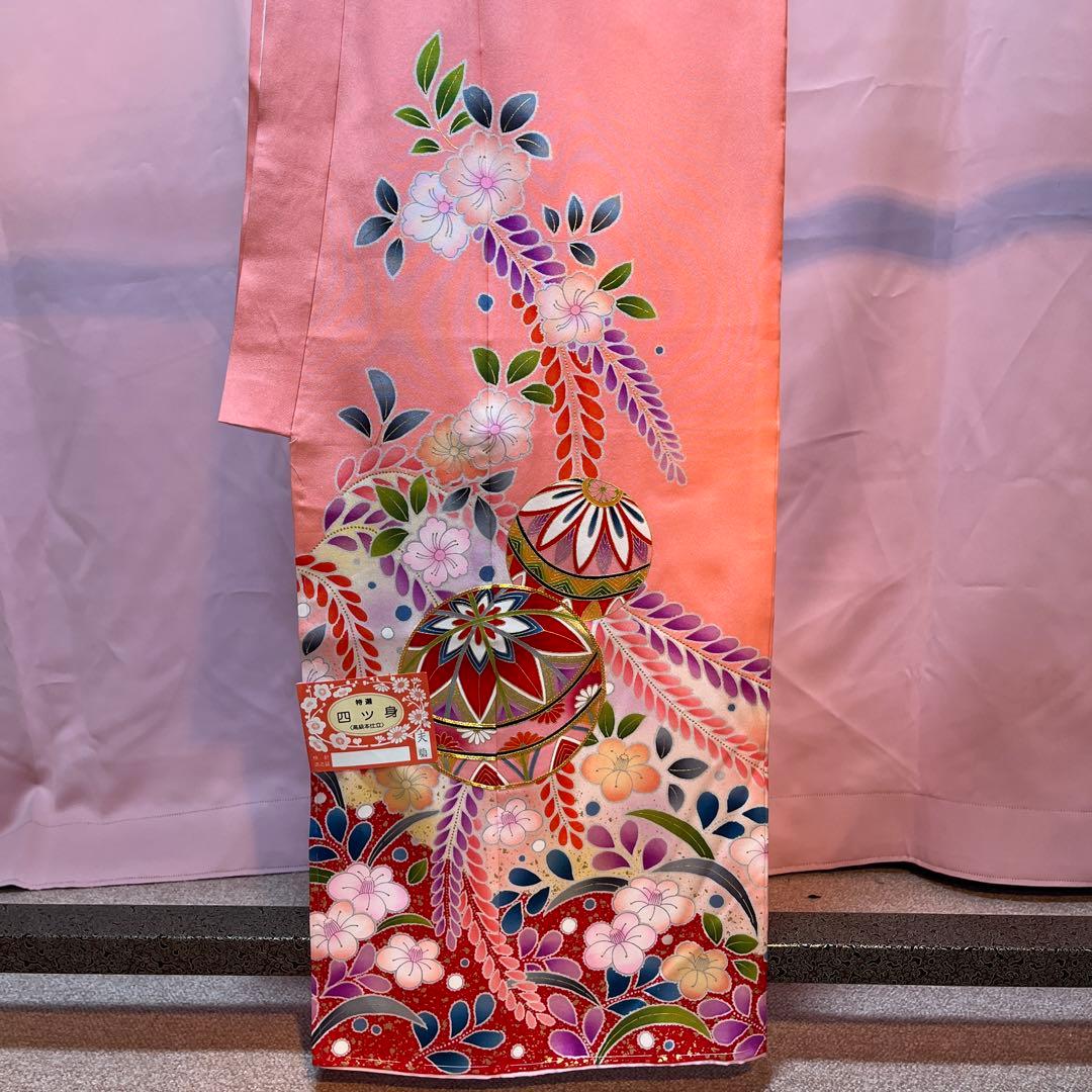 四つ身　着物　七五三　七歳　正絹　サーモンピンク