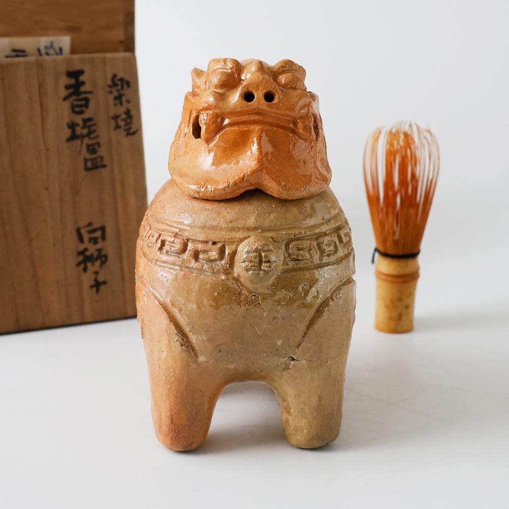時代物 楽焼 向獅子形 香炉 茶道具 香具 置物 唐津 唐物 古美術品