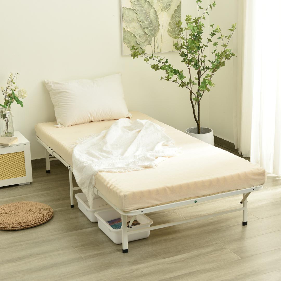【10cm マットレス付き】折りたたみシングルベッド 耐荷重 200kg