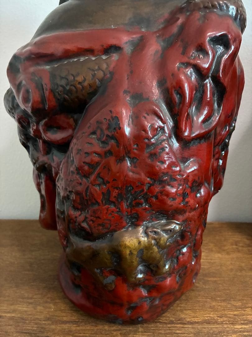 骨董 時代 布袋様 40㎝ 在銘 陶器 色彩 龍 置物 縁起物 招福 昭和