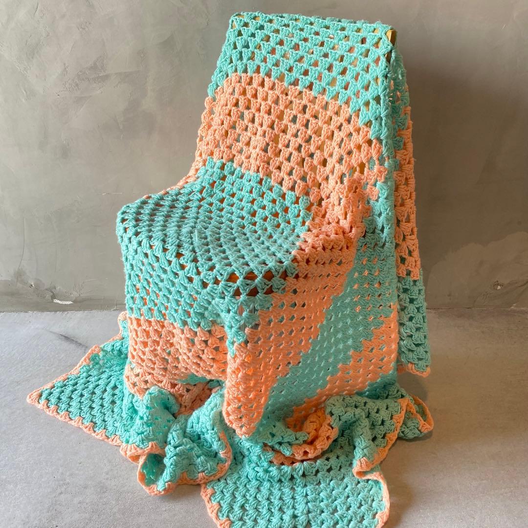 【1970s USA vintage】グラニーブランケット クロシェ パステル