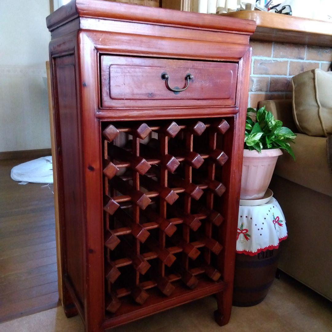 アジアンテイストワインボトルラック 引き出し付き