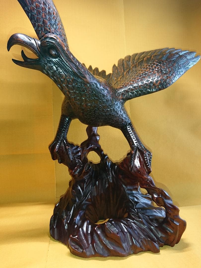 【美品】大型　鷹　鳶　木彫　彫刻　置物　インテリア　工芸品　美術品　A1117