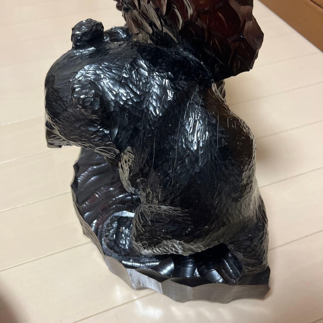 北海道民芸 熊の木彫り 葡萄 一点物 置き物 親子熊 インテリア 贈答品 寄贈品