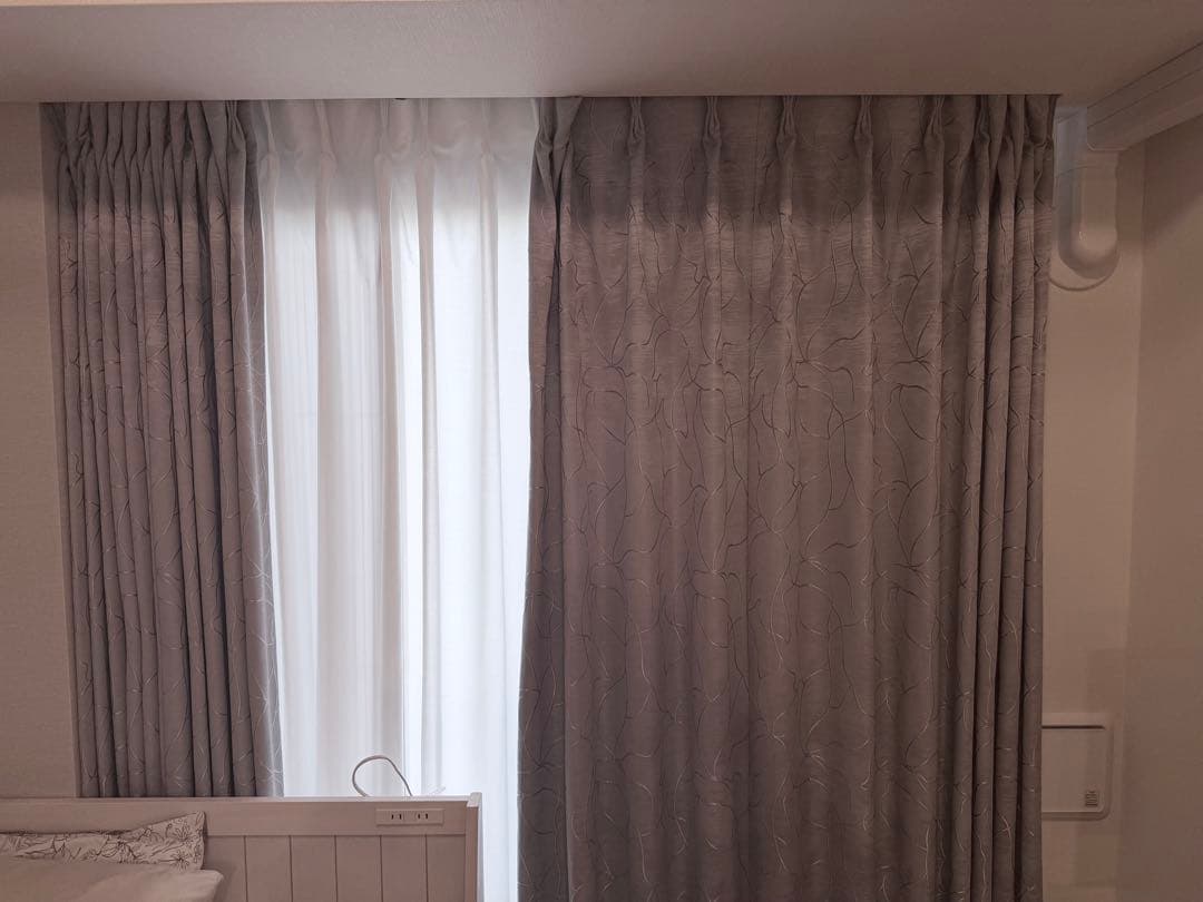 ニトリ　遮光カーテングレー/ レースUVカットカーテン　セット　250×188