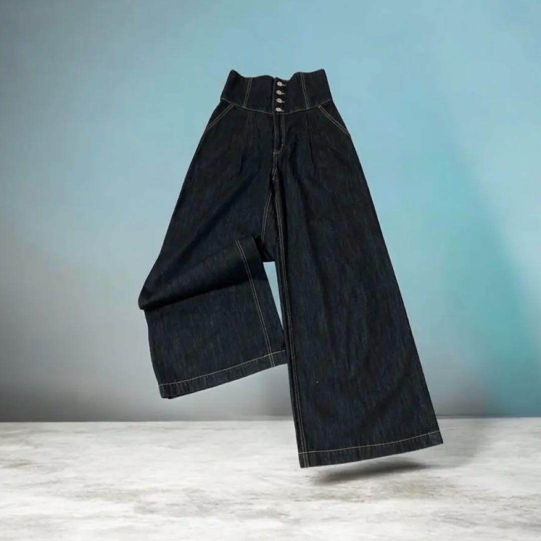 美品　マウジー moussy corset バギーデニム　濃紺　ハイウエスト　2