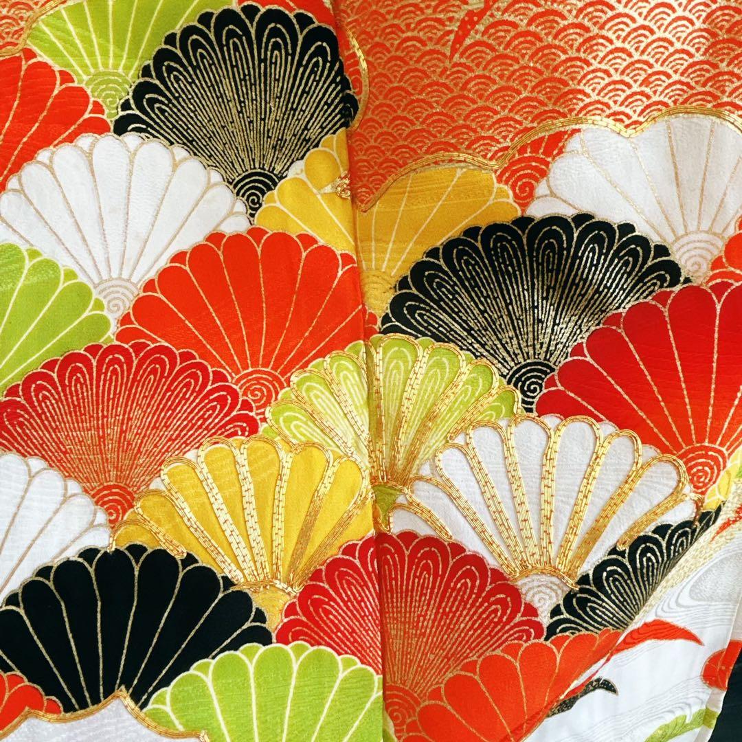 七五三　７歳フルセット　長着＆帯＆長襦袢＆草履＆バッグ＆小物セット　オレンジ地