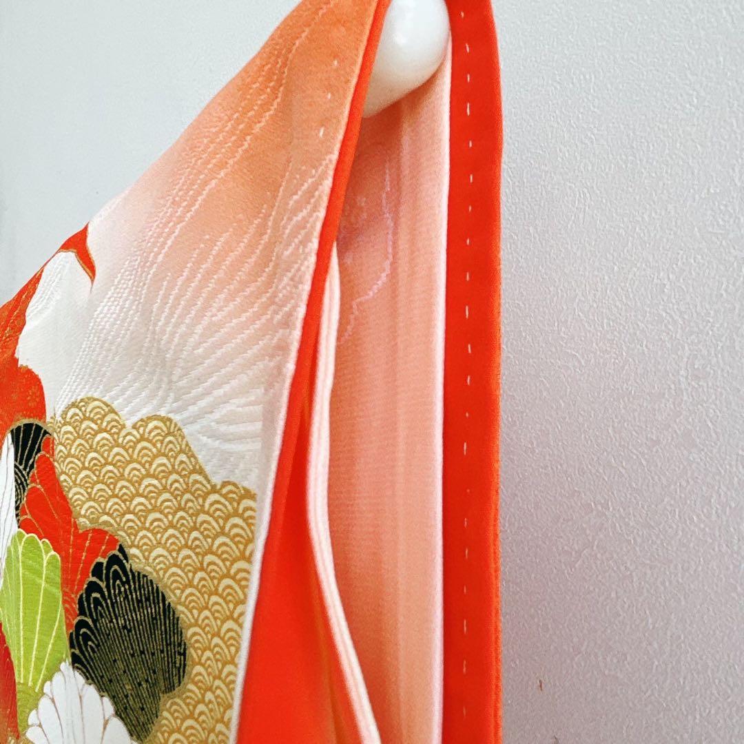 七五三　７歳フルセット　長着＆帯＆長襦袢＆草履＆バッグ＆小物セット　オレンジ地