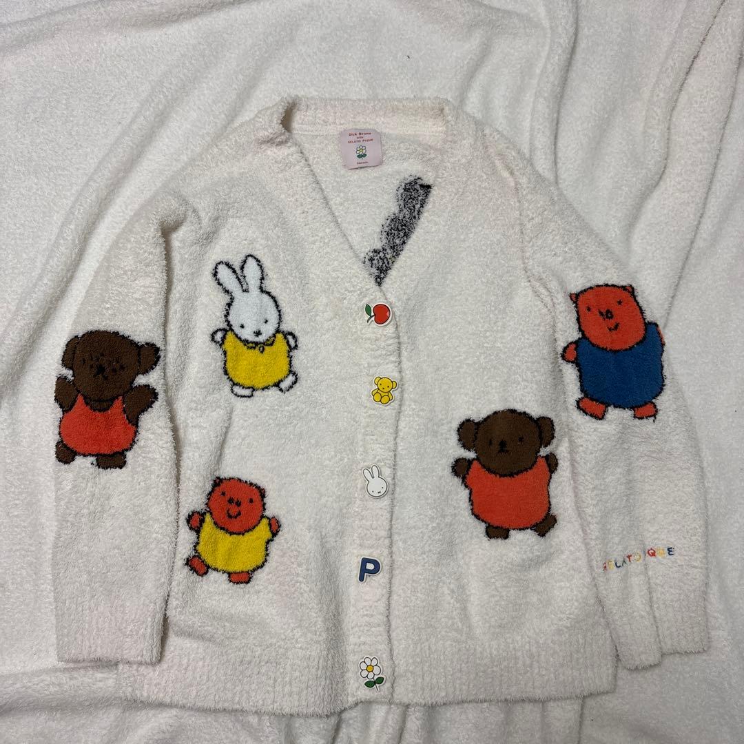 ジェラートピケ　DickBruna ベビモコ 総柄ジャガードカーディガンミッフィ