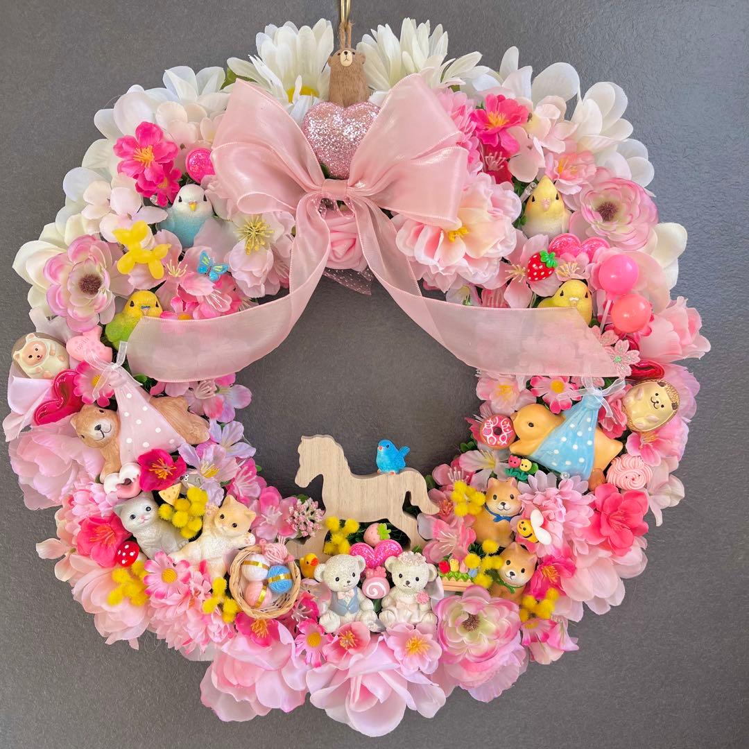 専用 特大 パーツ盛り盛り 春 フラワーリース ハンドメイド