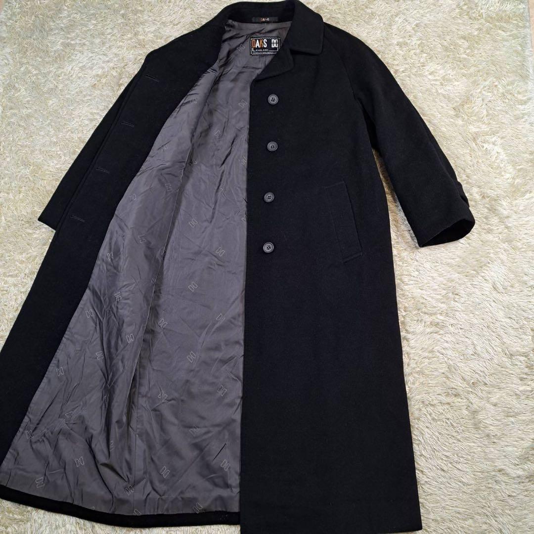 美品　DAKS カシミヤ混　ロングコート　マキシ丈　ブラック　ステンカラー