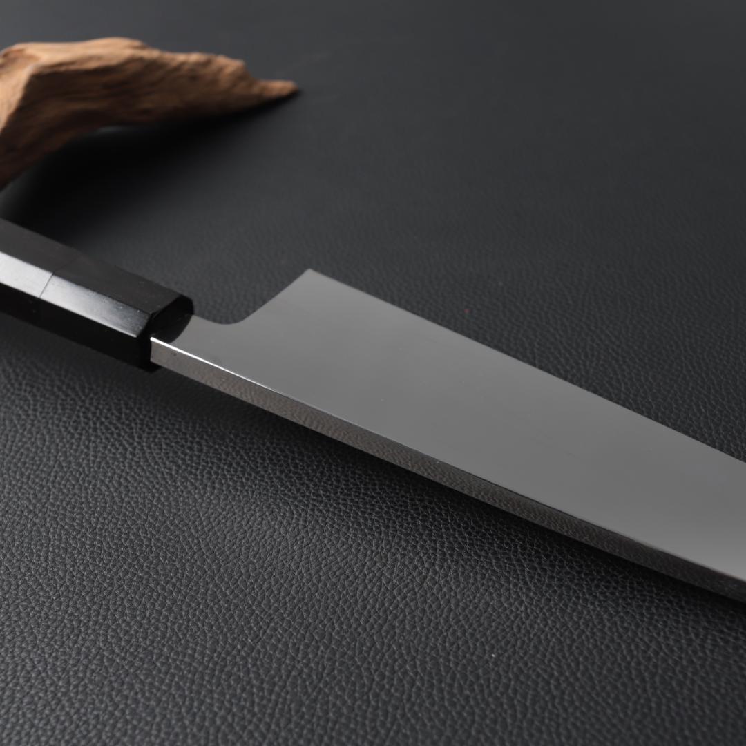 10697出刃包丁 7寸 鏡面仕上げ 刺身包丁 和包丁 黒檀黒水牛角八角柄