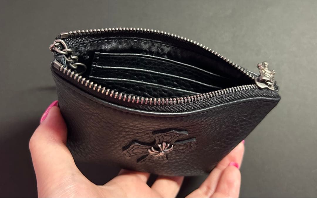 ミニ財布 ブラックレザー ケース 小銭入れ　本革牛革　クロス 財布