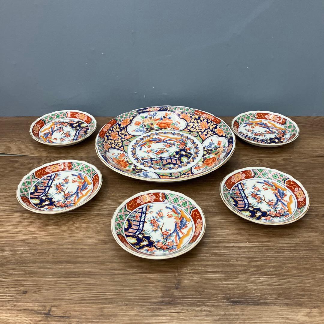 E-1 昭和レトロ 有田焼 大喜陶苑 古伊万里様式 盛皿 小皿 6点セット 金彩