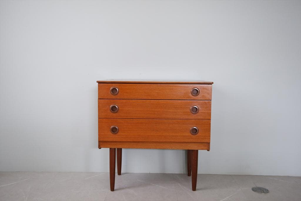 英国アンティークチーク3杯ドロワー/木製チェスト/タンス/飾り棚(91-240)