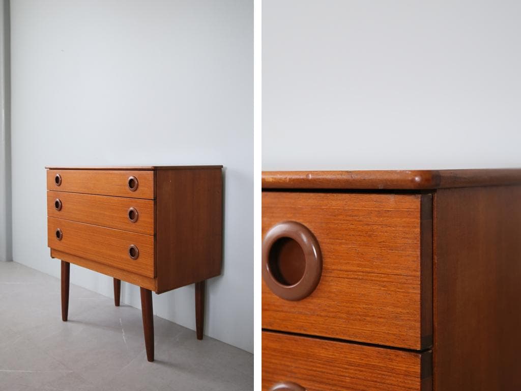 英国アンティークチーク3杯ドロワー/木製チェスト/タンス/飾り棚(91-240)