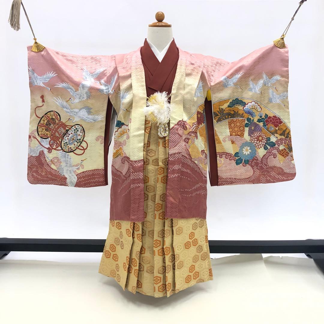 七五三★男児　羽織　着物　袴フルセット★3歳～ ★ピンク★　小物付き u-439