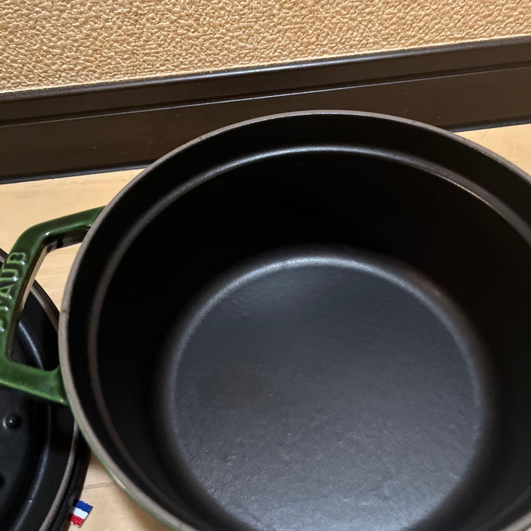 ★美品★STAUB ココットラウンド　20センチ　バジルグリーン