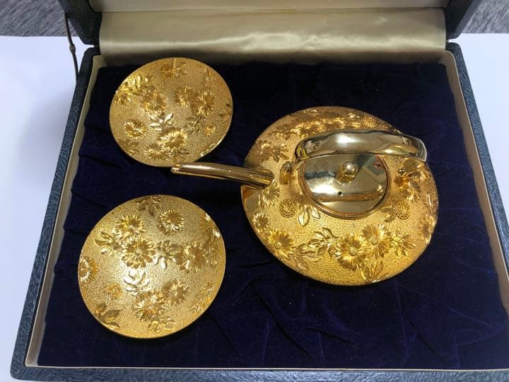 中古　寿瓶子　２４KGP　慶事用　金色酒器セット　ナガサキヤ５０周年記念品