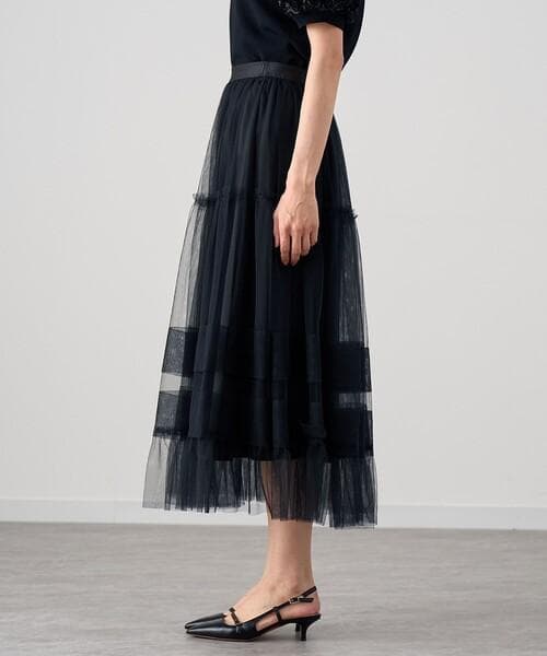 専用　美品　ANAYI　チュールティアードギャザー スカート　黒　38