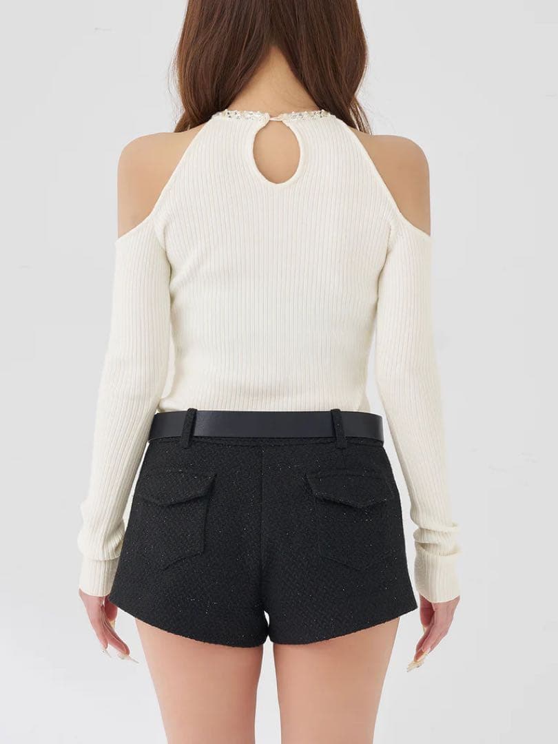 ダーリッチ Darich リボンビジューアメスリニットトップス　白　ホワイト