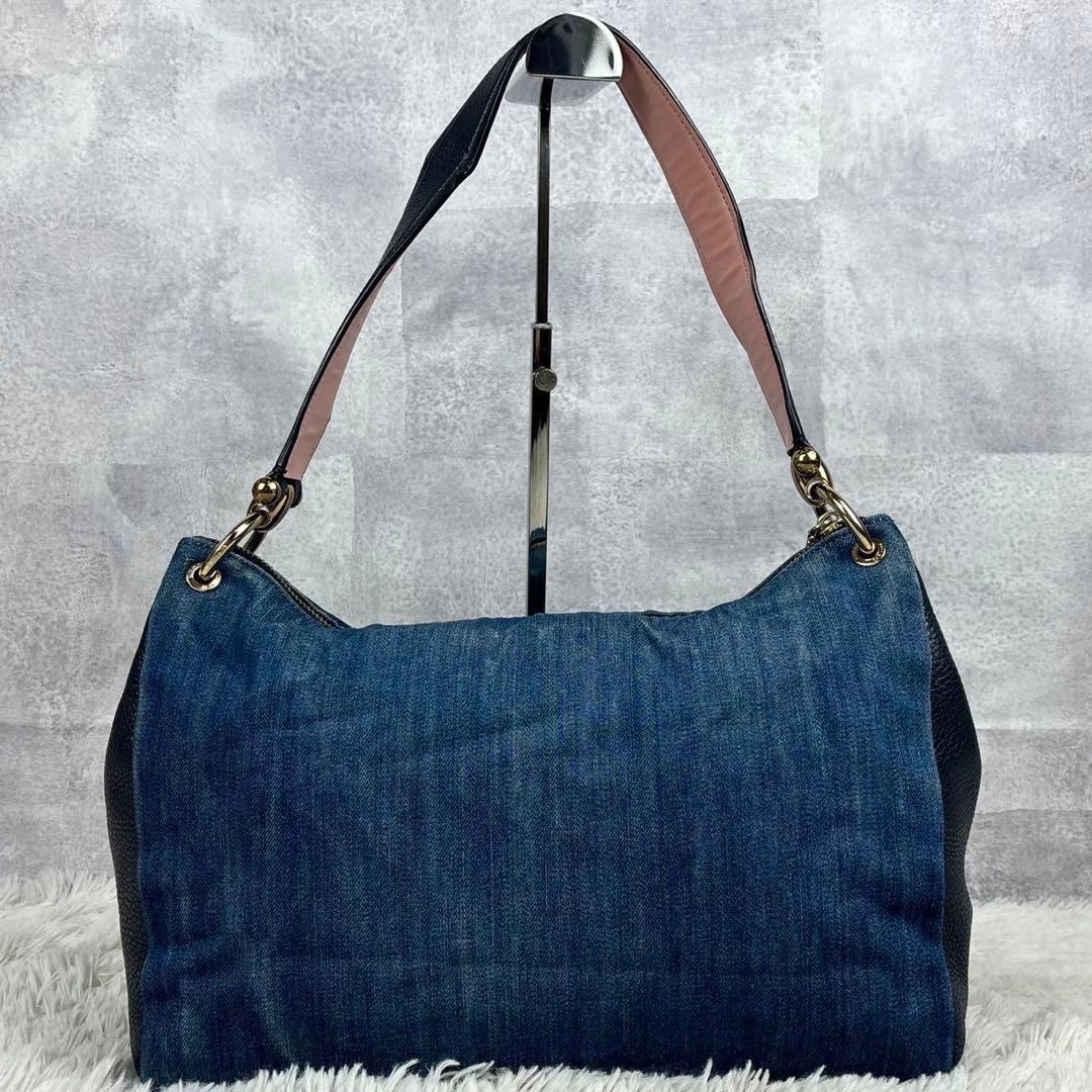 美品 COACH デニム 2way トートバッグ 肩掛け マグネット ネイビー