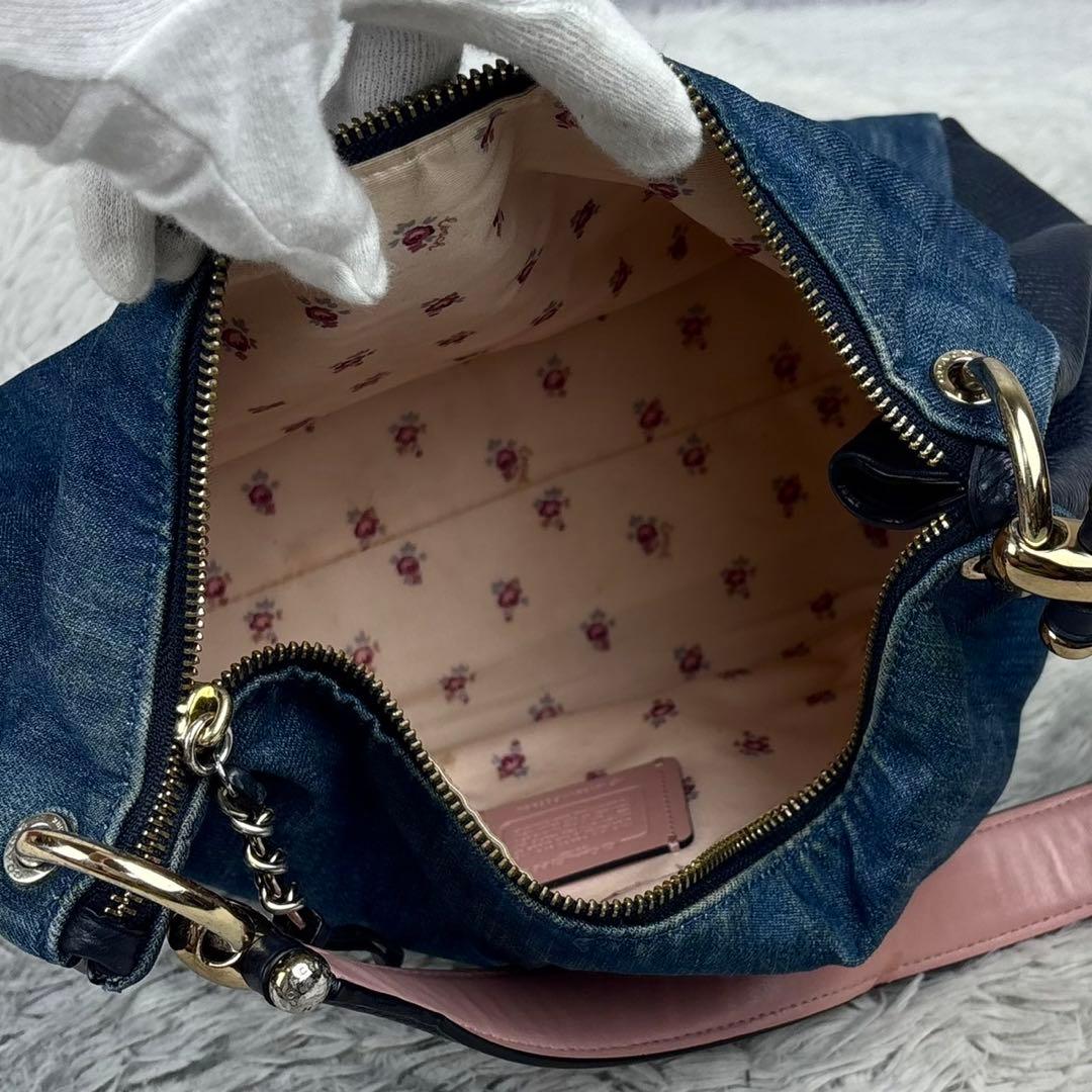 美品 COACH デニム 2way トートバッグ 肩掛け マグネット ネイビー