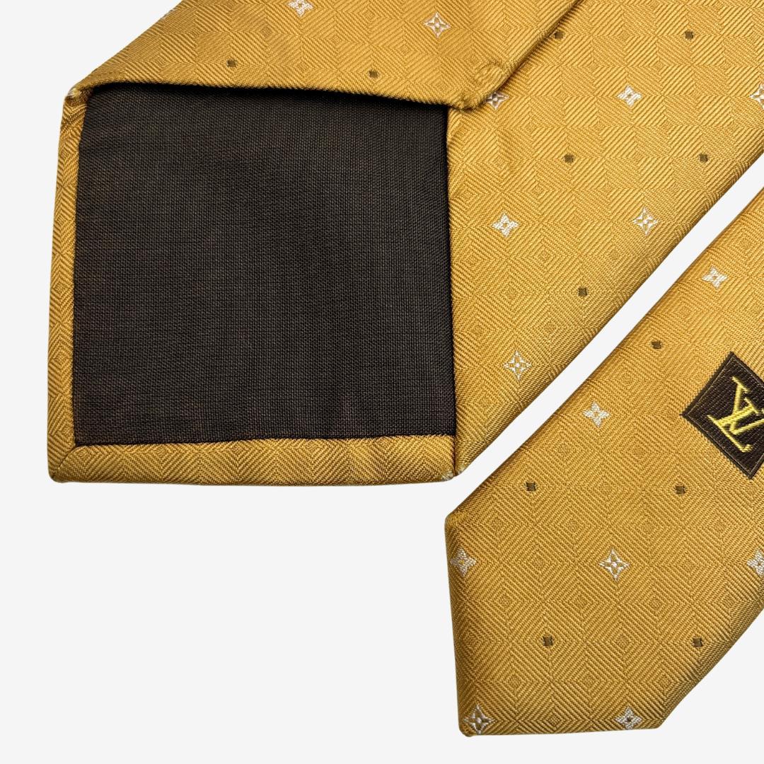 LOUIS VUITTON シルクネクタイ モノグラム 幾何学柄 イエロー