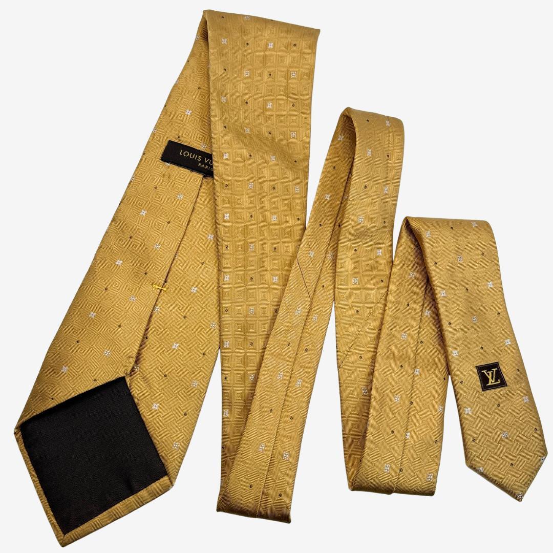 LOUIS VUITTON シルクネクタイ モノグラム 幾何学柄 イエロー