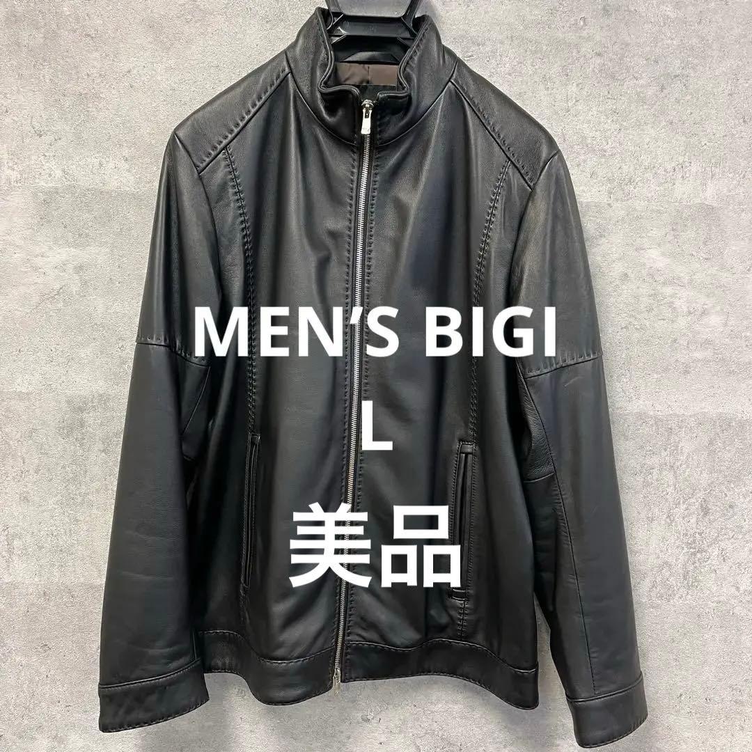 【最終値】ブラックレザースタンドカラーシングルライダース　メンズビギ　美品