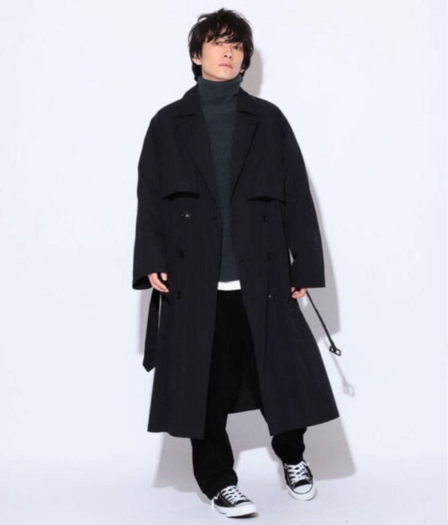 BeAMS DOT オーバー トレンチコート　ブラック