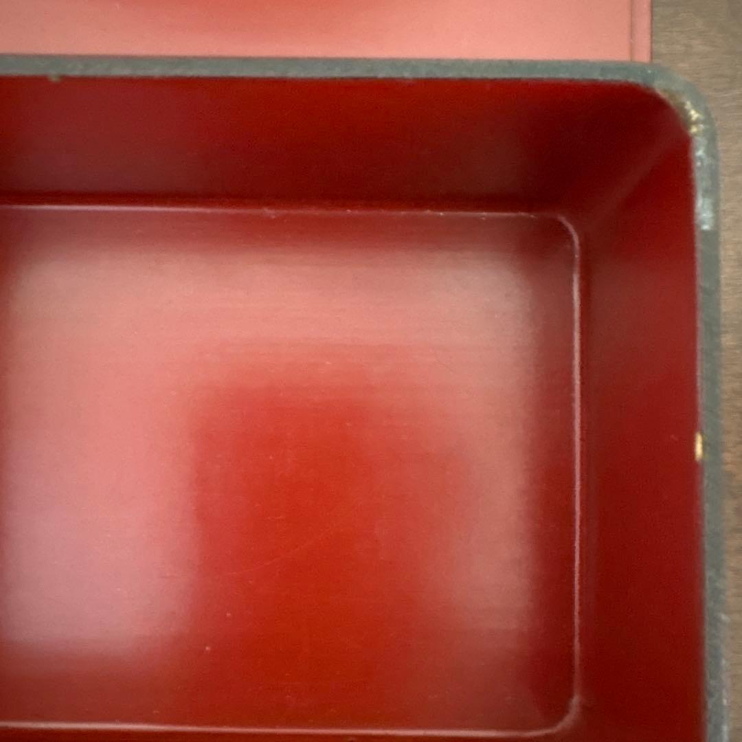 昭和レトロ 漆器 三段重 重箱 角重 民芸文様 蓋なしあり　宝箱　シール入れ