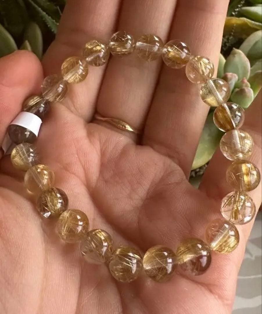 キャッツアイ☆クリアゴールドタイチンルチルブレスレット7m