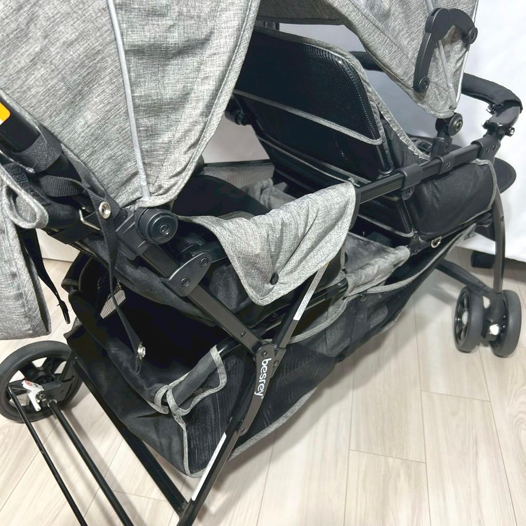 besrey 2人乗り ベビーカー 縦型 タンデム グレー 双子 年子