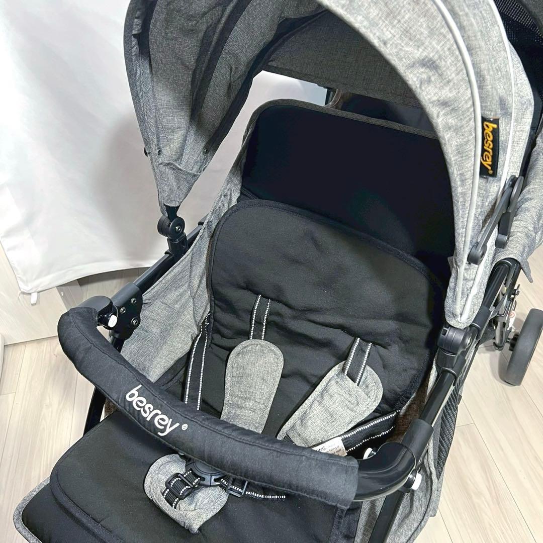 besrey 2人乗り ベビーカー 縦型 タンデム グレー 双子 年子