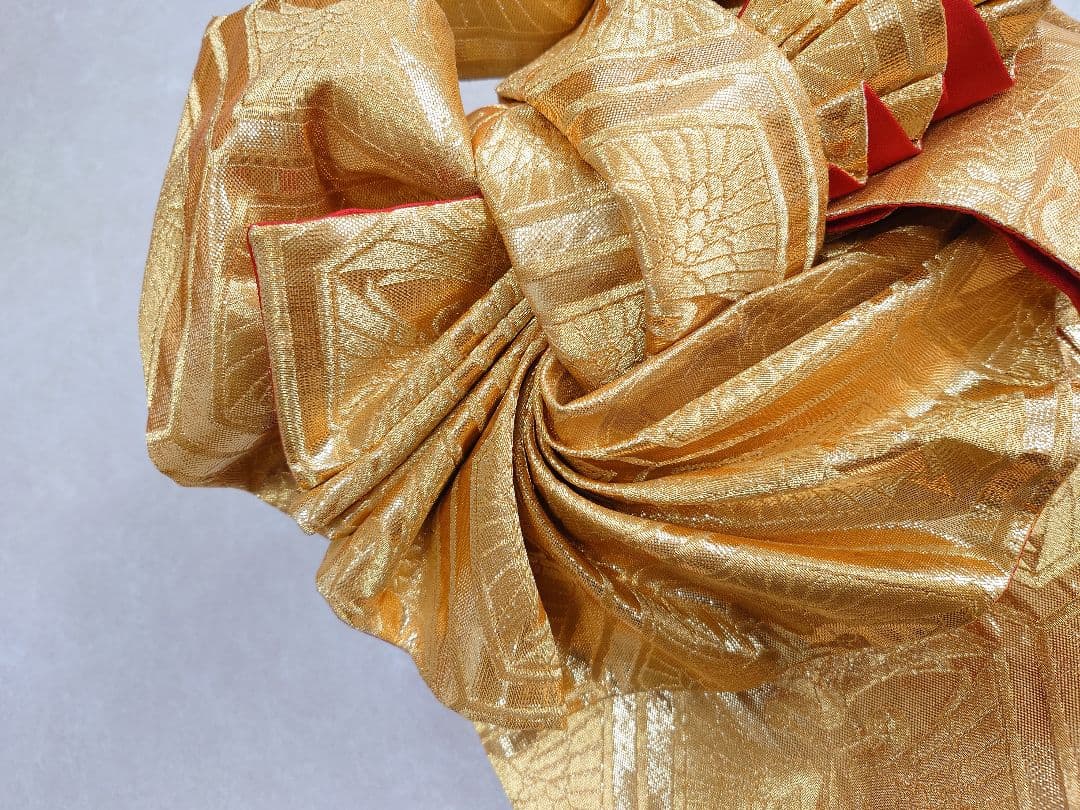 七五三　ハーフ成人式　ジュニア帯　袋帯からの作り帯　1点物　金　鶴柄