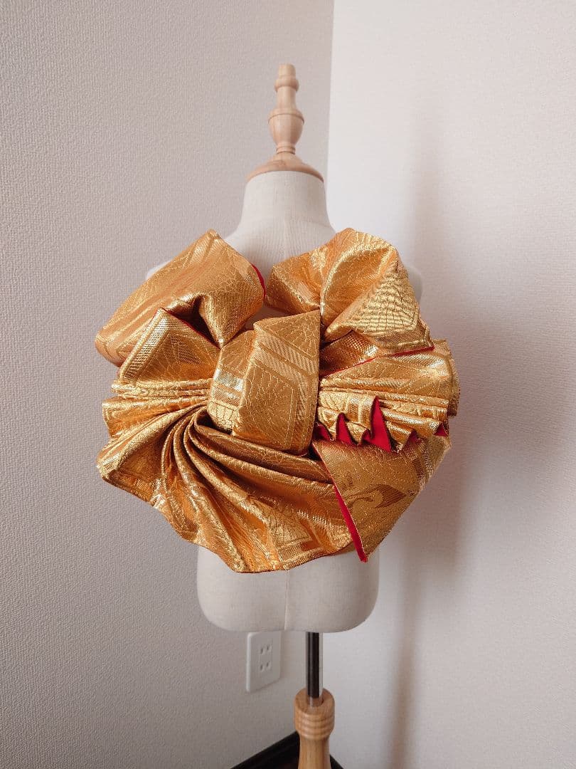 七五三　ハーフ成人式　ジュニア帯　袋帯からの作り帯　1点物　金　鶴柄