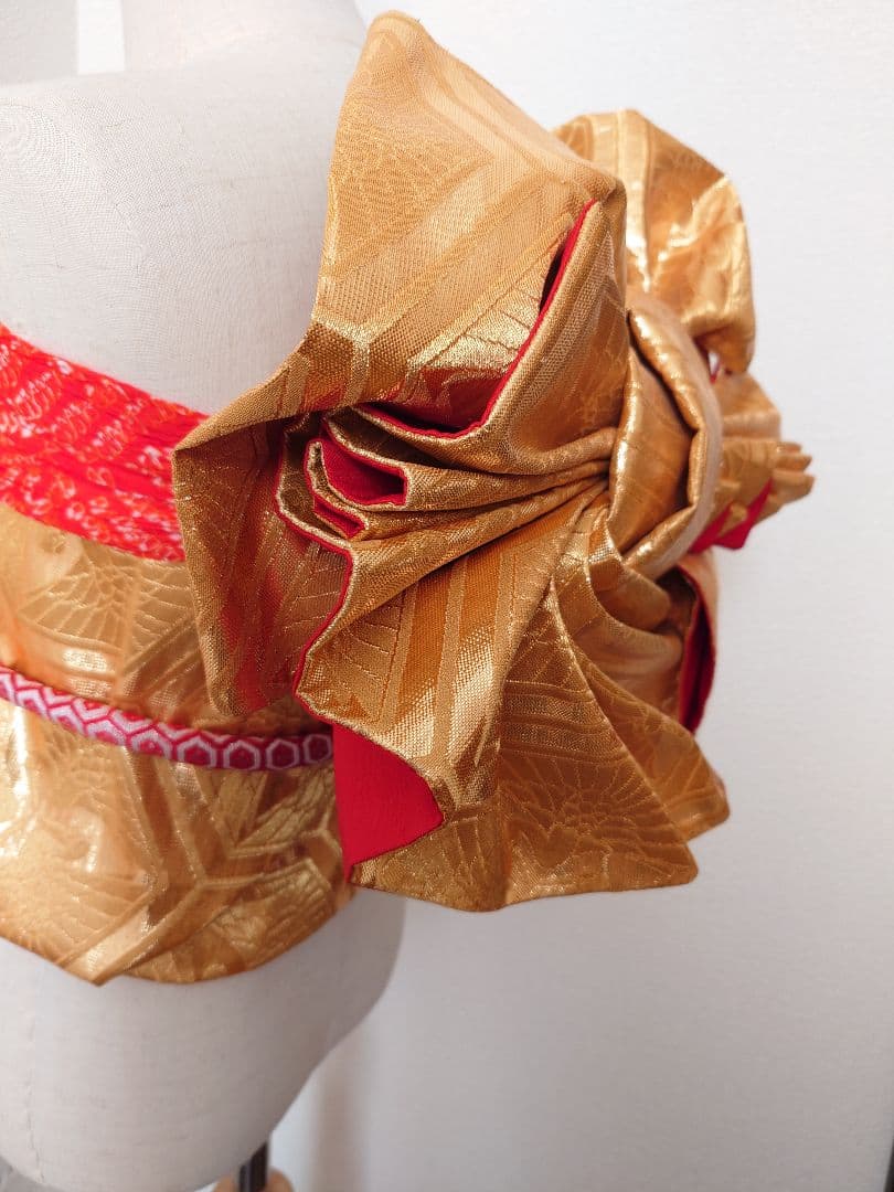 七五三　ハーフ成人式　ジュニア帯　袋帯からの作り帯　1点物　金　鶴柄