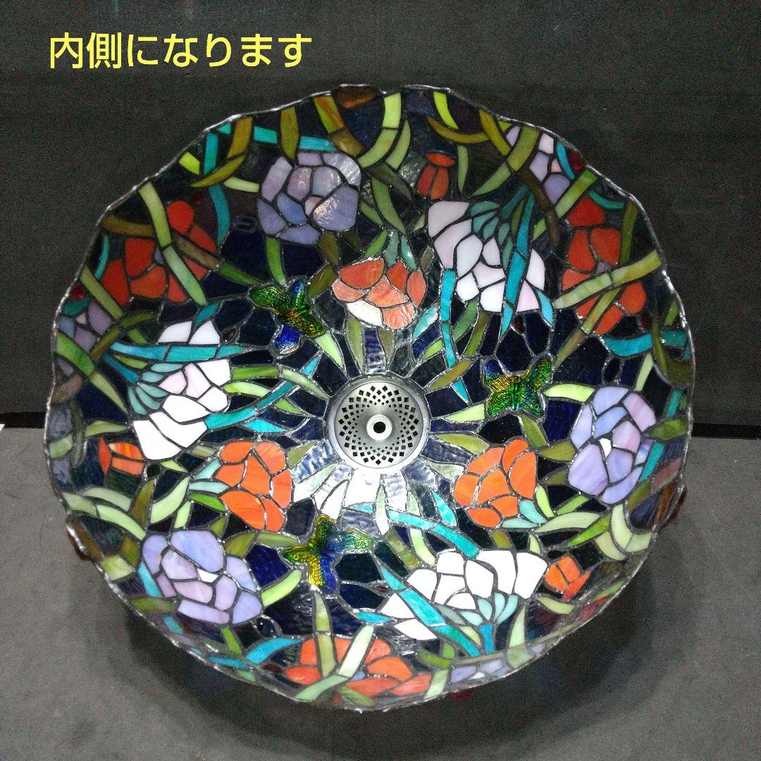 ステンドグラスランプ 花蝶図の模様 (一部樹脂製) フロアスタンド 美品