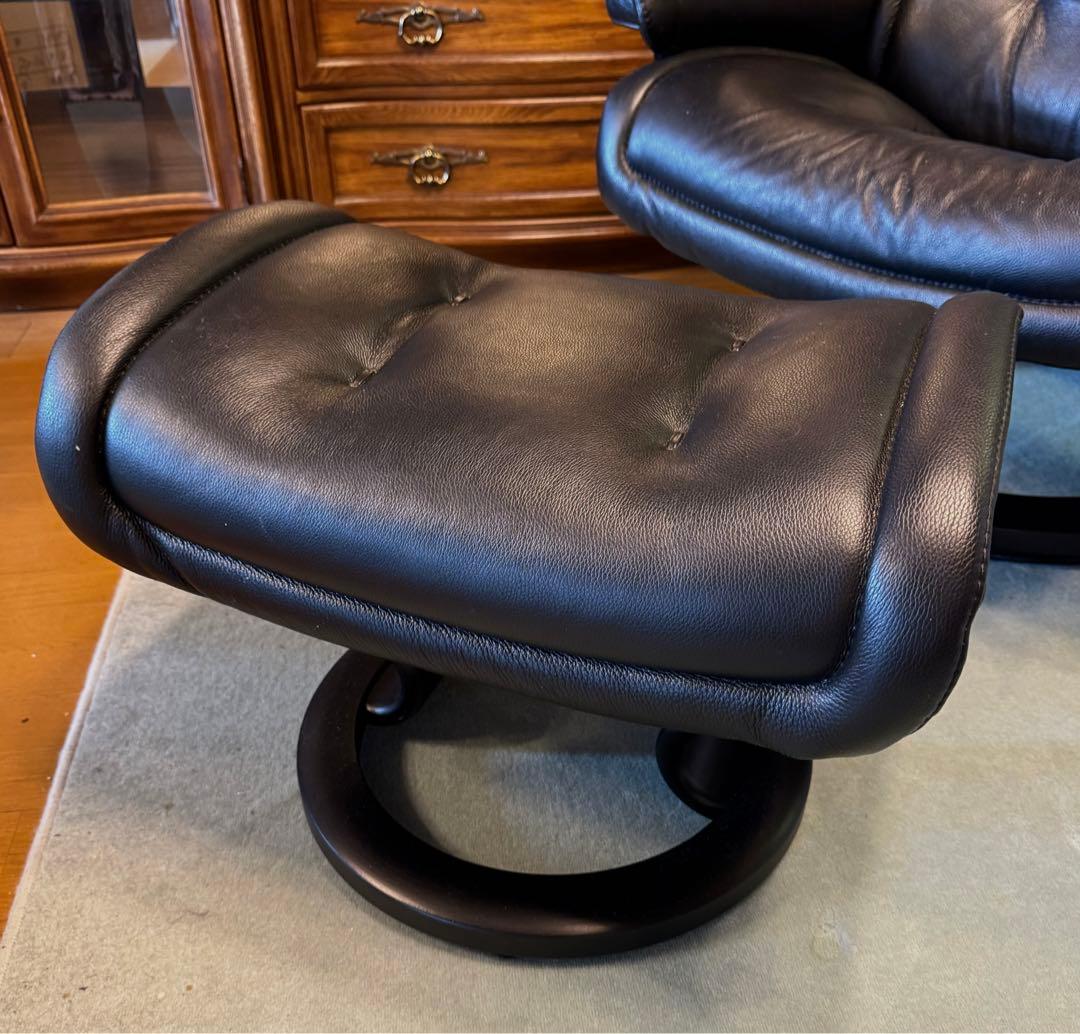 本革 Ekornes ロイヤル Lサイズ リクライニングチェア オットマン付