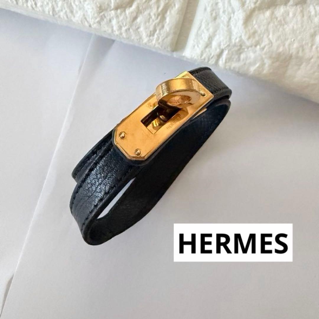 エルメス　レザー ブレスレット ブラック　黒　ケリー　ドゥブルトゥール