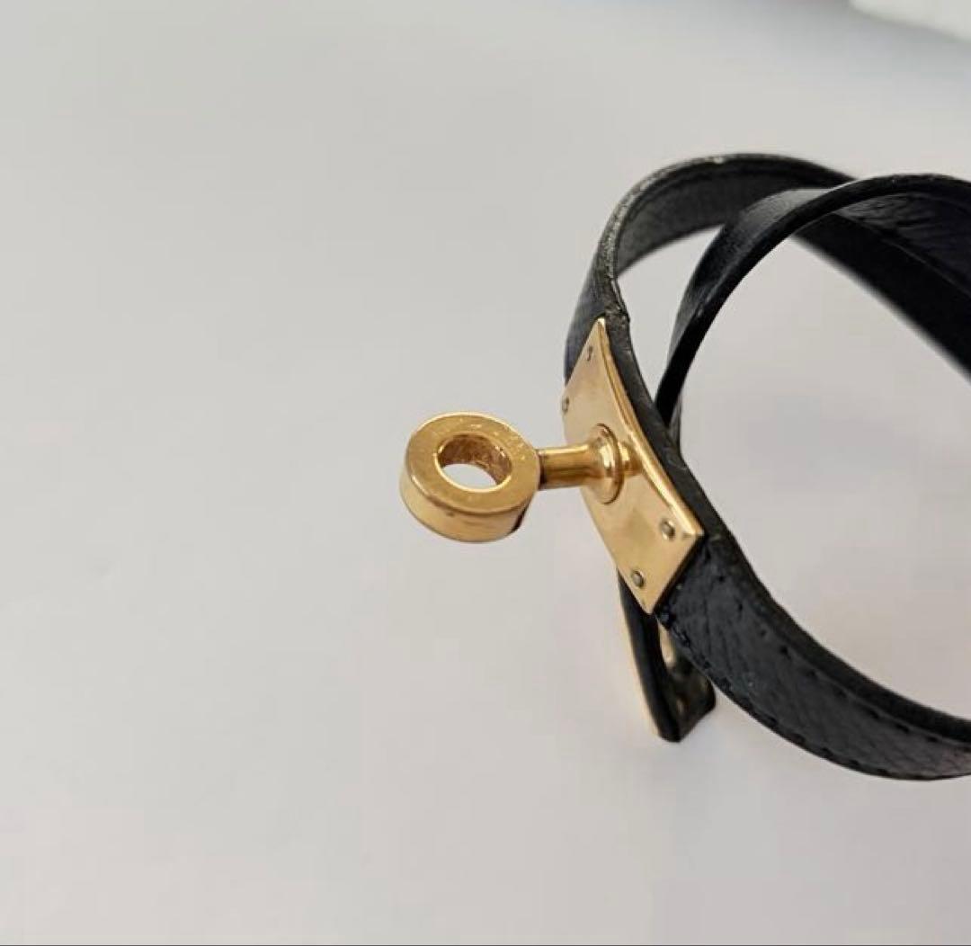 エルメス　レザー ブレスレット ブラック　黒　ケリー　ドゥブルトゥール