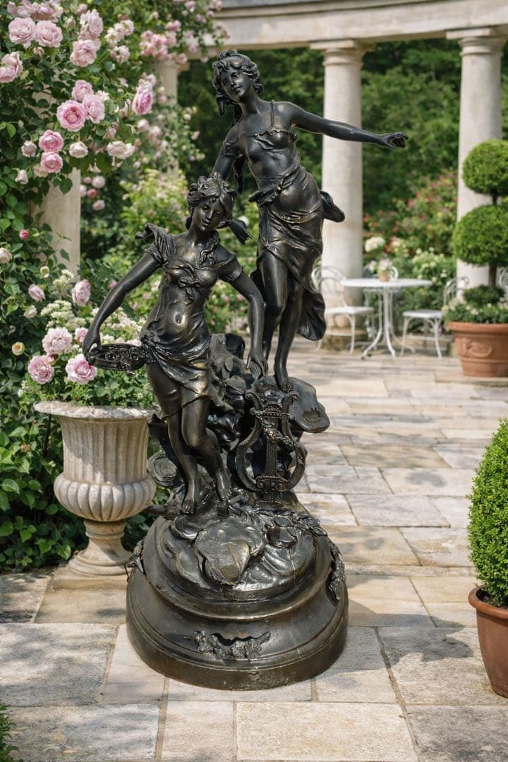 【重厚ブロンズ像｜クラシック調ヴィンテージ・ガーデンオブジェ】