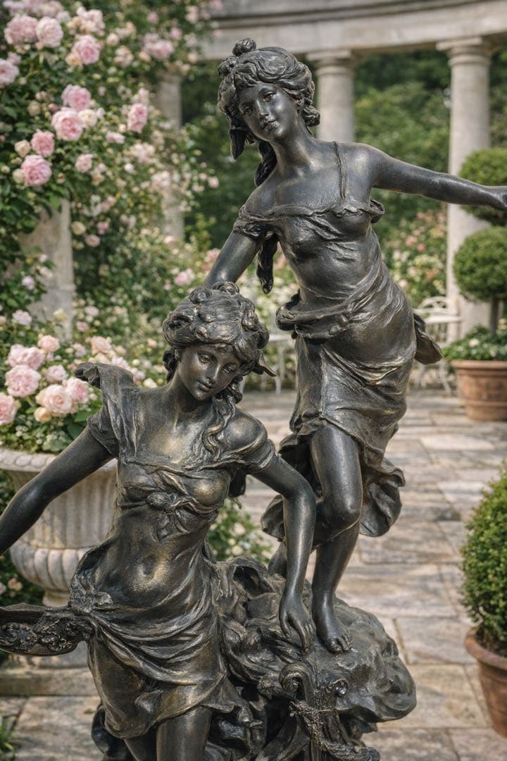 【重厚ブロンズ像｜クラシック調ヴィンテージ・ガーデンオブジェ】