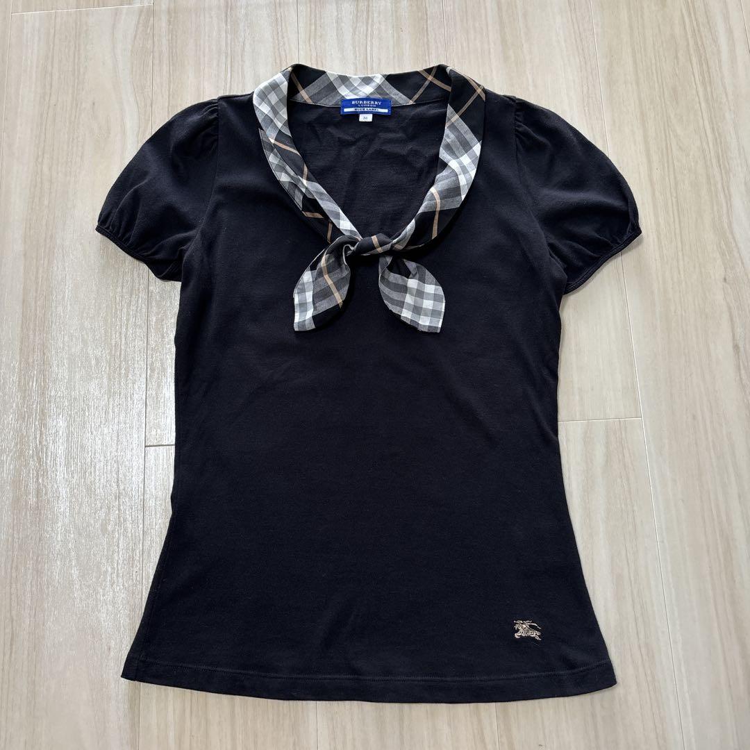バーバリーブルーレーベル　ボウタイ ブラウス リボン パフスリーブ チェック柄