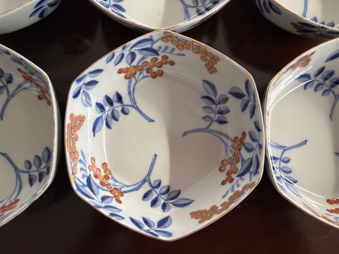 オールド香蘭社 南天図金彩 六角小鉢 6客