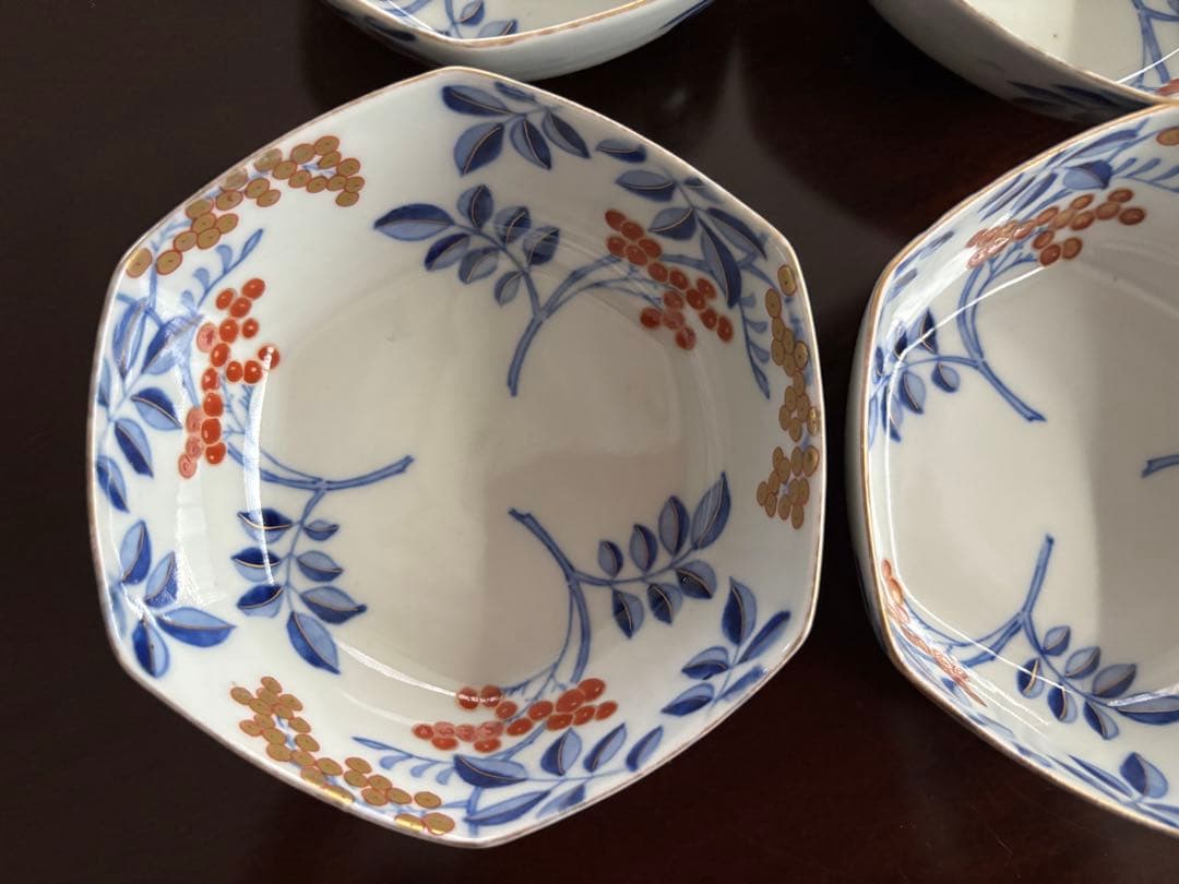 オールド香蘭社 南天図金彩 六角小鉢 6客