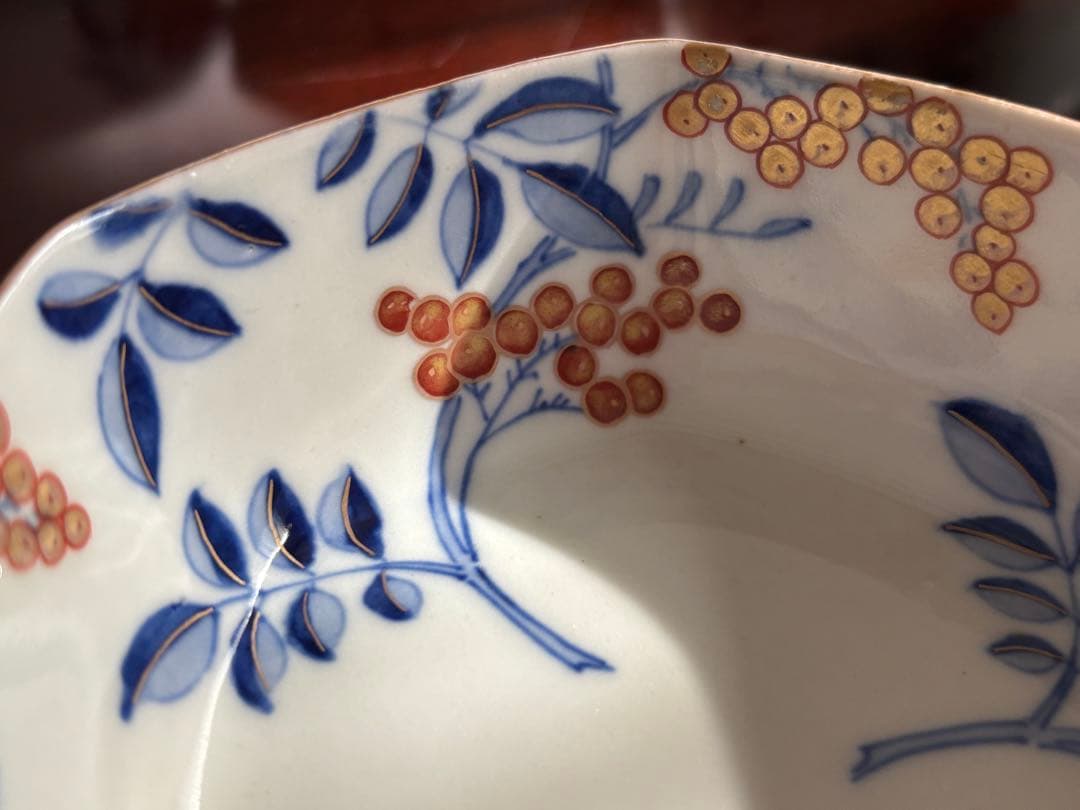 オールド香蘭社 南天図金彩 六角小鉢 6客