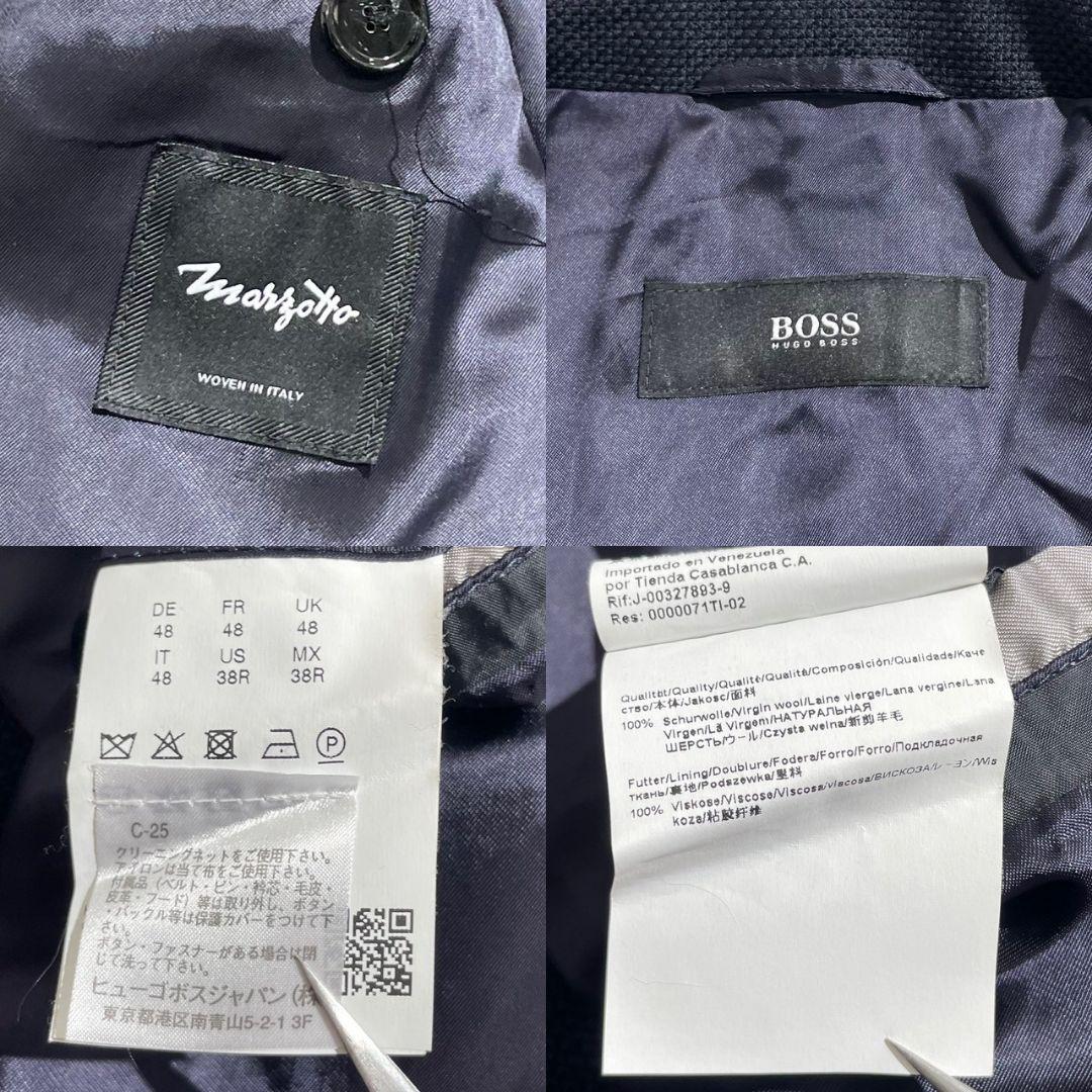 HUGO BOSS チェスターコート ロゴワッペン ネイビー マルゾット生地