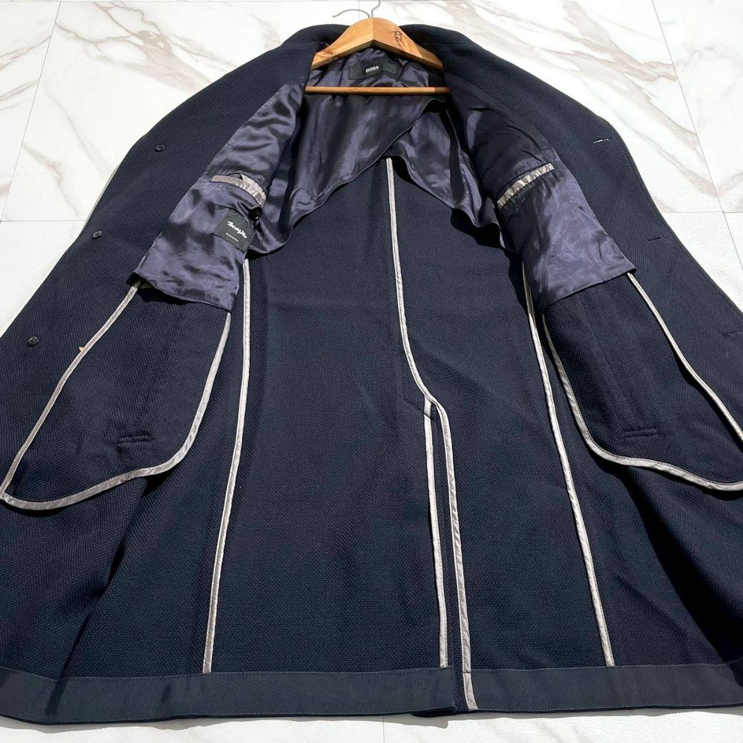 HUGO BOSS チェスターコート ロゴワッペン ネイビー マルゾット生地